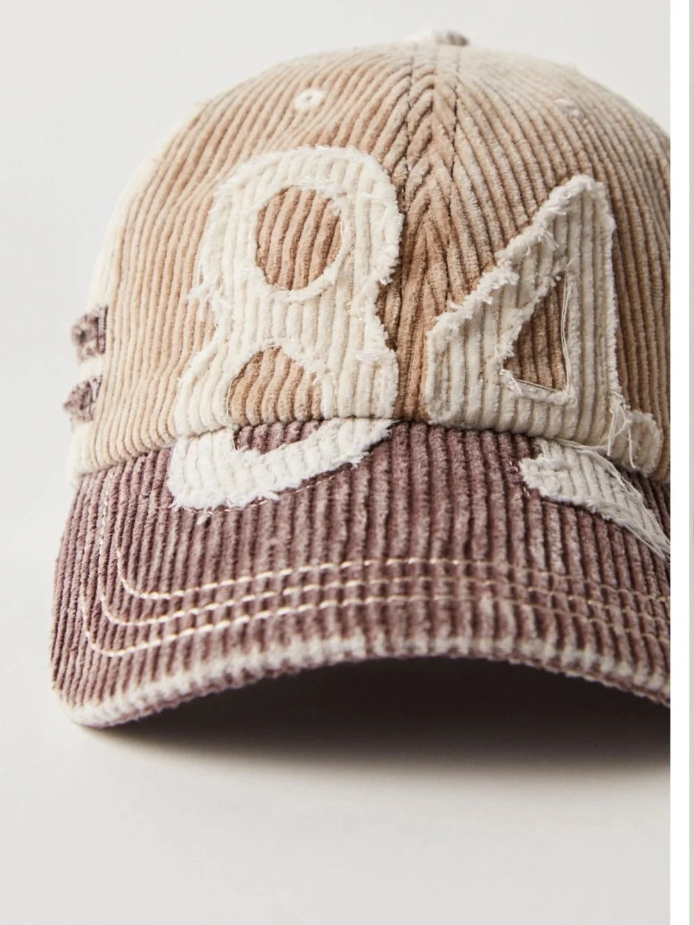 Free People Hollie Varaity Ivory & Brown Corduroy Baseball Cap with '84' Patch